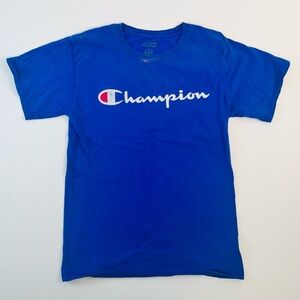 Champion Script Logo Tee Royal Blue Size Small Classic Streetwear